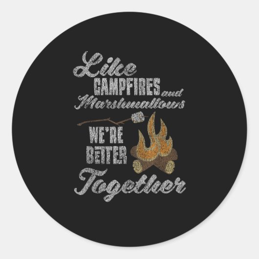 Campfire Marshmallows Better Together Distressed V Ronde Sticker (Voorkant)