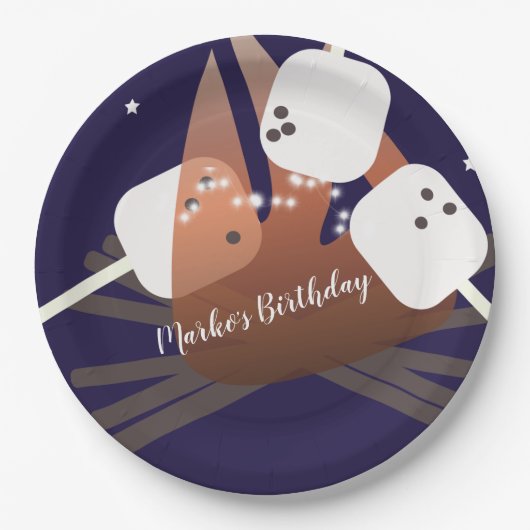 Campfire Marshmallows Stars Camping Outdoor Papieren Bordje (Voorkant)