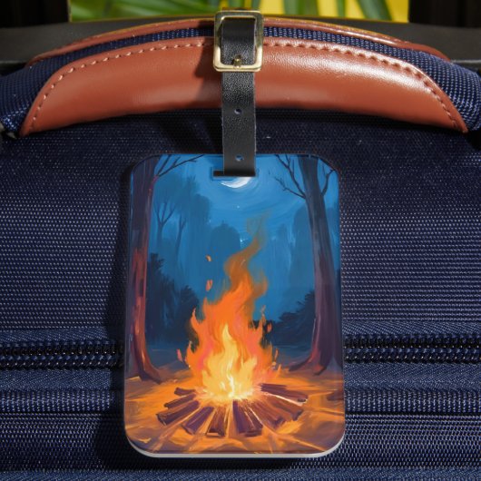 Campfire Moon | Nature Watercolor Painting Bagagelabel (Voorkant Insitu 2)