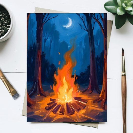 Campfire Moon | Nature Watercolor Painting Briefkaart