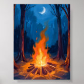 Campfire Moon | Nature Watercolor Painting Poster (Voorkant)