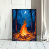 Campfire Moon | Nature Watercolor Painting Poster