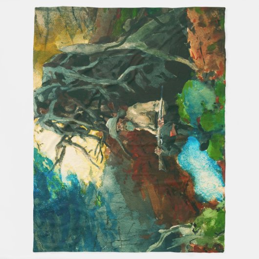 Campfire Mountain Man Adirondacks Winslow Homer Fleece Deken (Voorkant)