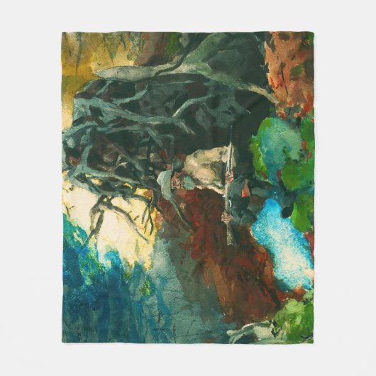 Campfire Mountain Man Adirondacks Winslow Homer Fleece Deken (Voorkant)