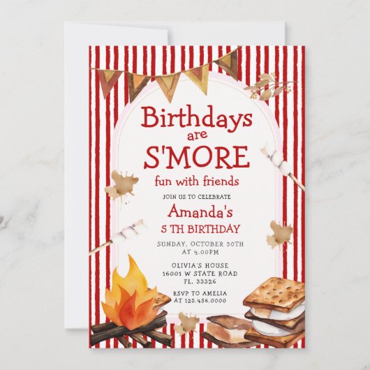 Campfire Red Stripes Birthday are S'mores Fun Kaart (Voorkant)