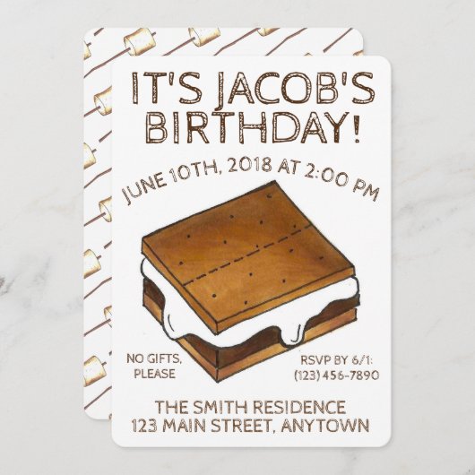 Campfire S'mores Marshmallow Smores Birthday Party Kaart (Voorkant / Achterkant)