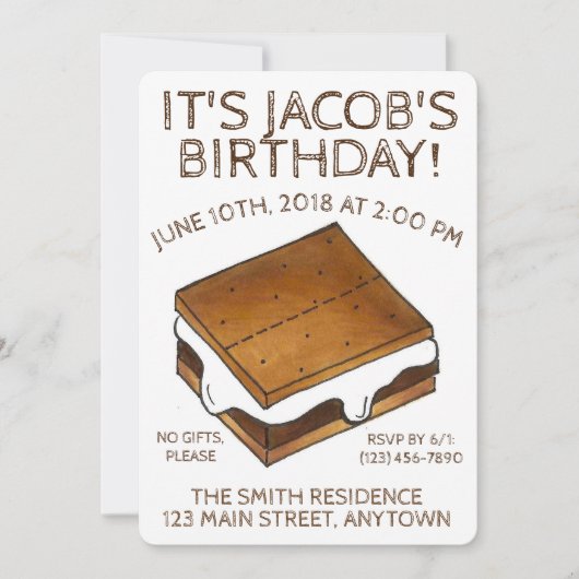 Campfire S'mores Marshmallow Smores Birthday Party Kaart (Voorkant)