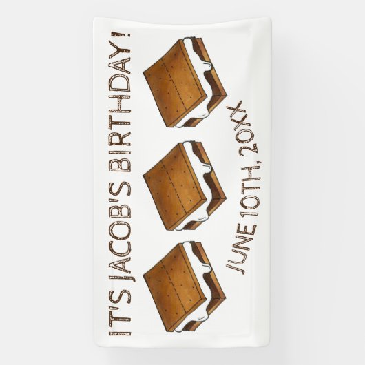 Campfire S'mores Marshmallow Smores Birthday Party Spandoek (Verticaal)