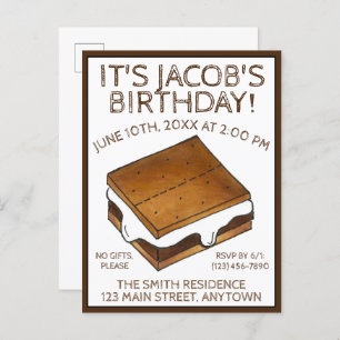 Campfire S'mores Marshmallow Smores Birthday Party Uitnodiging Briefkaart