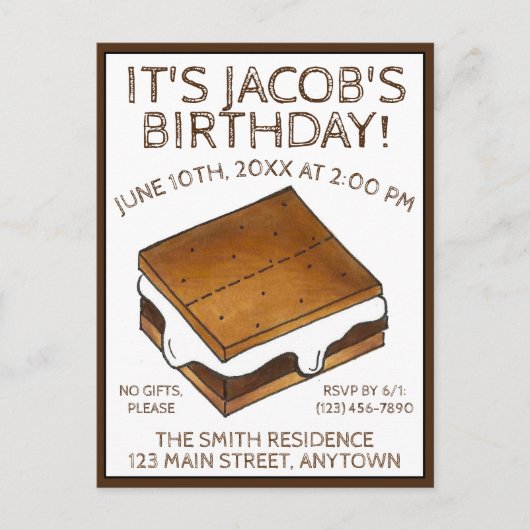 Campfire S'mores Marshmallow Smores Birthday Party Uitnodiging Briefkaart (Voorkant)