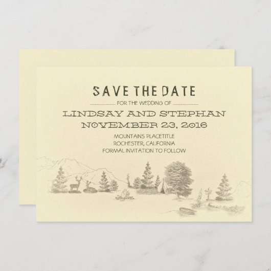 Campground Illustration Camping SAVE THE DATE kaar (Voorkant / Achterkant)