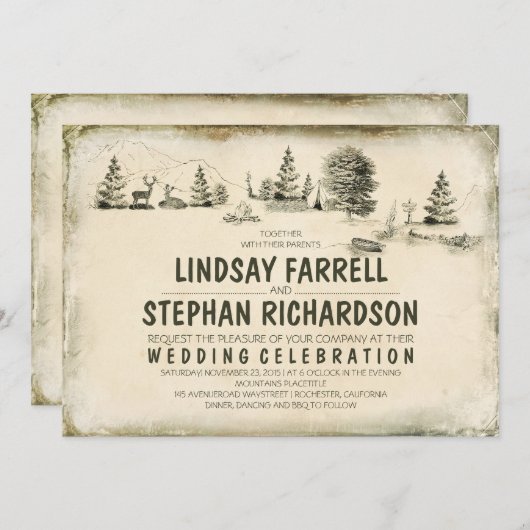 Campground Illustration Camping Uitnodiging voor e (Voorkant / Achterkant)