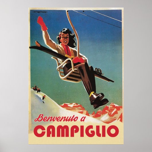 Campiglio, Vrouw op een Ski Lift Poster (Voorkant)