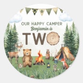 Camping 2e verjaardagsfeestje ronde sticker (Voorkant)