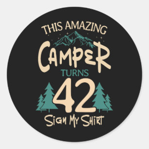 Camping 42e verjaardag Camper Feest Kampvuur Tent Ronde Sticker