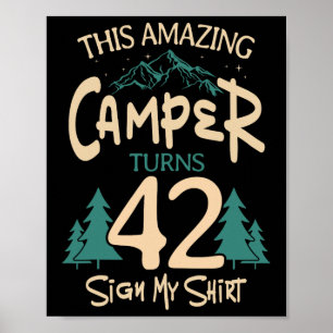 Camping 42e Verjaardag Camper Party Kampvuur Tent Poster