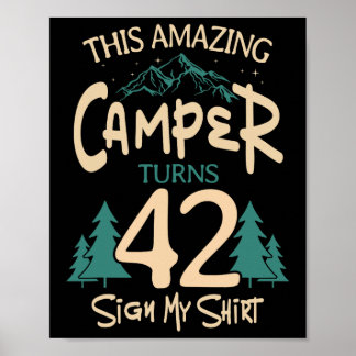 Camping 42e Verjaardag Camper Party Kampvuur Tent  Poster