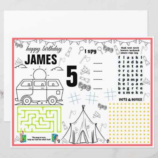 Camping-activiteiten en kleurplaten en bordjes (Voorkant / Achterkant)