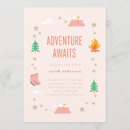 Camping Adventure Awaits Girl Baby shower Kaart
