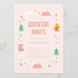 Camping Adventure Awaits Girl Baby shower Kaart