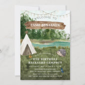 Camping Adventure Birthday Party Invitation Kaart (Voorkant)