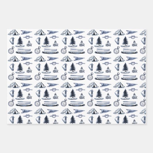 Camping Adventure Blue handgetekend inpakpapier Vel (Voorkant 2)