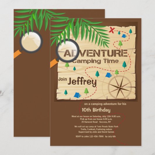 Camping Adventure-uitnodiging Kaart (Voorkant / Achterkant)