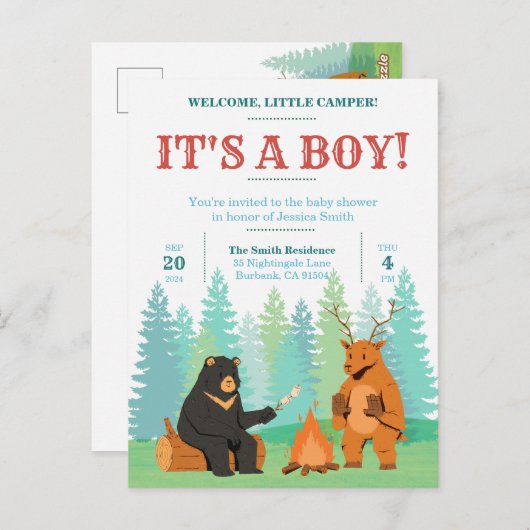 Camping Adventure wacht Baby shower Uitnodiging (Voorkant / Achterkant)