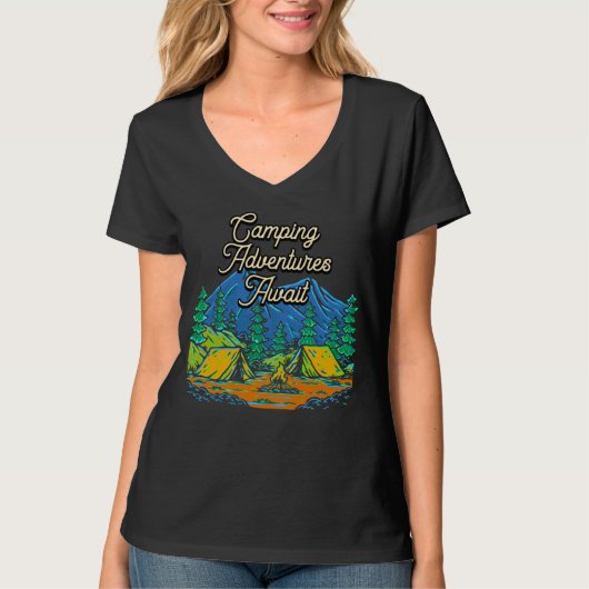 Camping Adventures Await Camper Vacation Camp Trip T-shirt (Voorkant)