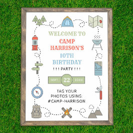 Camping Any Age Verjaardagsfeest Welkom Poster