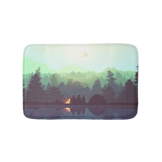 Camping Avontuur Bos Berg Illustratie Badmat (Voorkant)