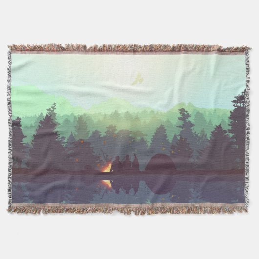 Camping Avontuur Bos Berg Illustratie Deken (Voorkant)