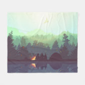 Camping Avontuur Bos Berg Illustratie Fleece Deken (Voorkant (Horizontaal))