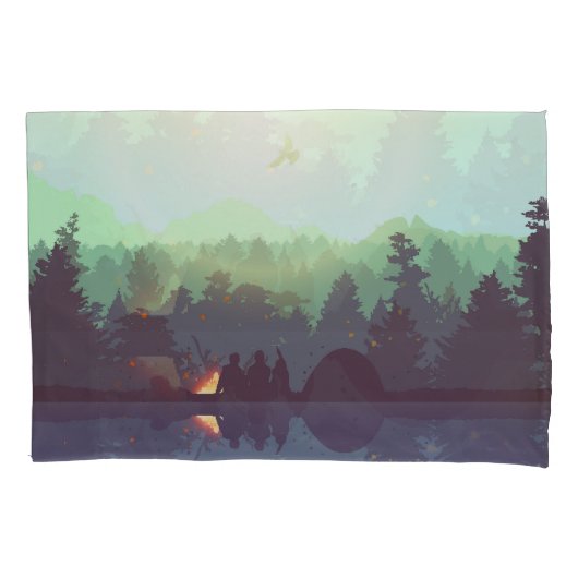 Camping Avontuur Bos Berg Illustratie Kussensloop (Voorkant)