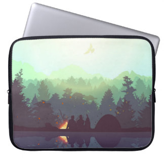 Camping Avontuur Bos Berg Illustratie Laptop Sleeve