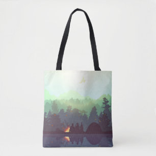 Camping Avontuur Bos Berg Illustratie Tote Bag