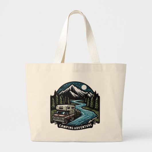 Camping-avontuur Grote Tote Bag (Voorkant)