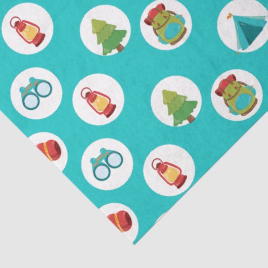 Camping Avontuurlijk Patroon op Blauw Tissuepapier (Detail)