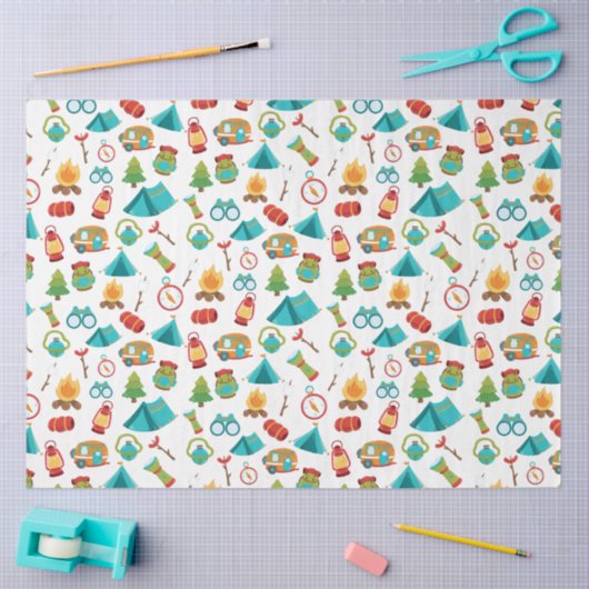 Camping Avontuurlijk Patroon op Wit Tissuepapier (Craft)