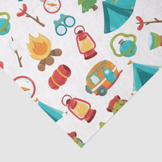 Camping Avontuurlijk Patroon op Wit Tissuepapier (Detail)
