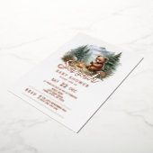 Camping Baby Beer in het Bossen Baby shower Folie Uitnodiging (Gedraaid)