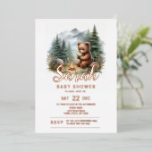 Camping Baby Beer in het Bossen Baby shower Folie Uitnodiging (Staand Voorkant)
