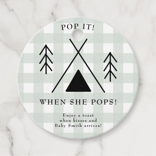 Camping baby shower - Pop het! Als ze pop! Bedankjes Labels (Voorkant)