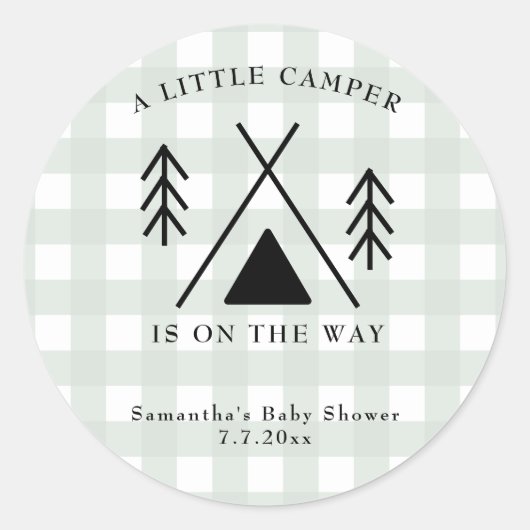 Camping baby shower ronde sticker (Voorkant)