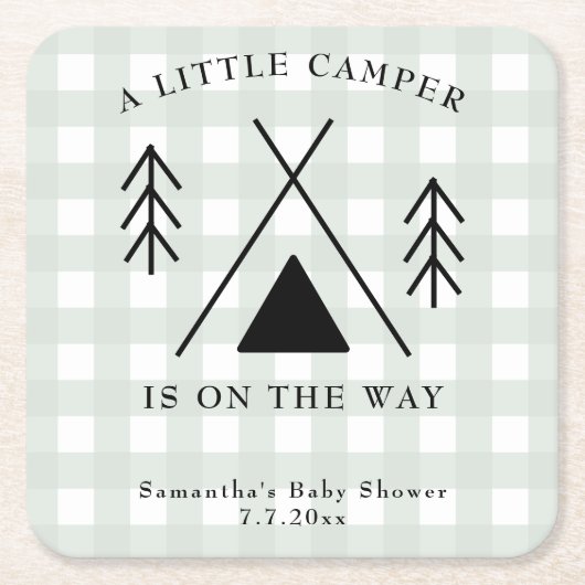 Camping baby shower vertaling kartonnen onderzetters (Voorkant)