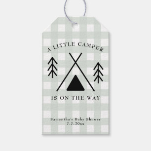 Camping baby shower vertoning cadeaulabel
