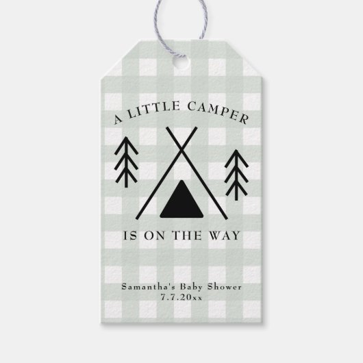 Camping baby shower vertoning cadeaulabel (Voorkant)