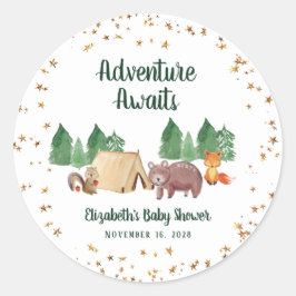 Camping baby shower Woodland Animals Ronde Sticker