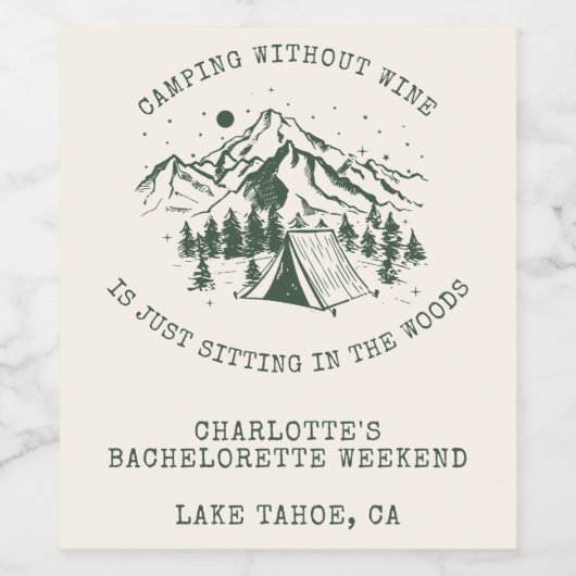 Camping Bachelorette Party Eenvoudig Modern Sparkl Wijn Etiket (Enkel label)
