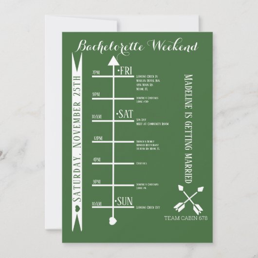 Camping Bachelorette Weekend Getaway Itinerary Kaart (Voorkant)